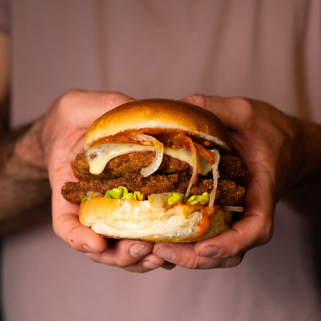 Sustainable roll made with regenerative flour served as chicken burger